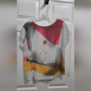 Zara Ladies Color Block Tee with Graphic Print